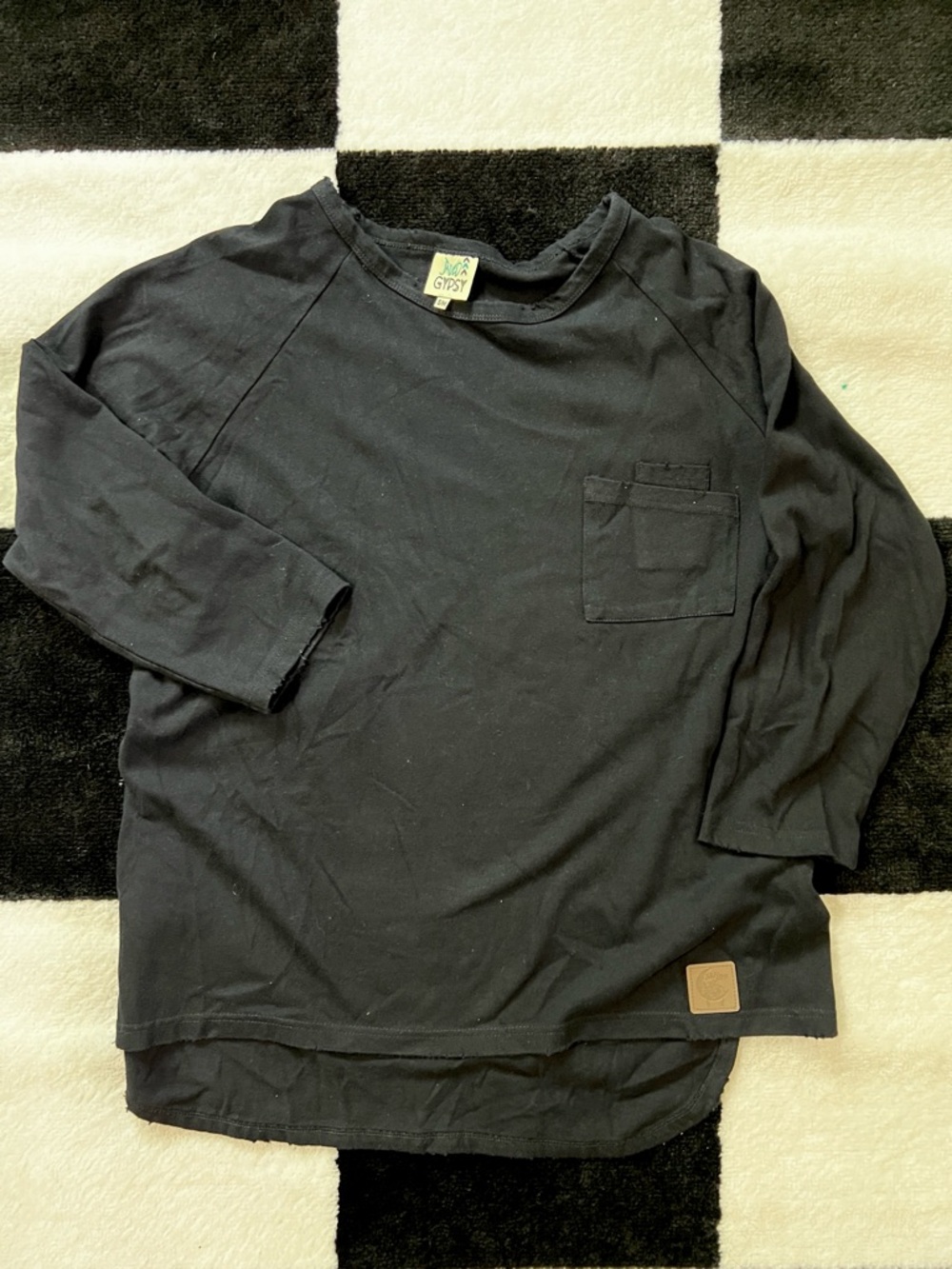 Black Quarter Sleeve Pocket Tee - Gypsy Tag Visible